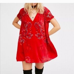 Free People Acting Single Velvet Burnout Mini Dress Babydoll Size: Extra Small